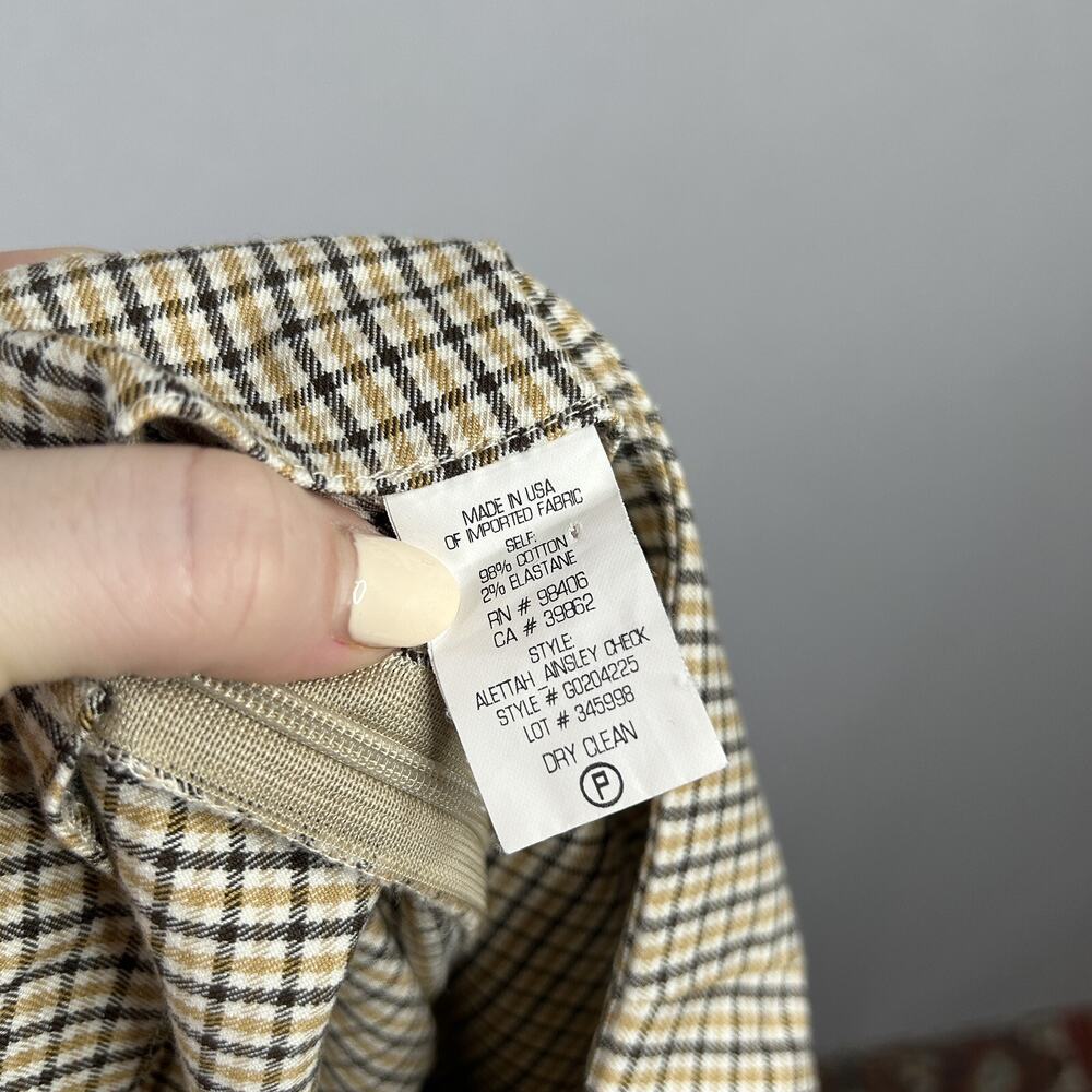 Theory Alettah Ainsley Pants 4 Womens Tan Plaid Check Trouser Academia Twee Prep - Picture 11 of 12